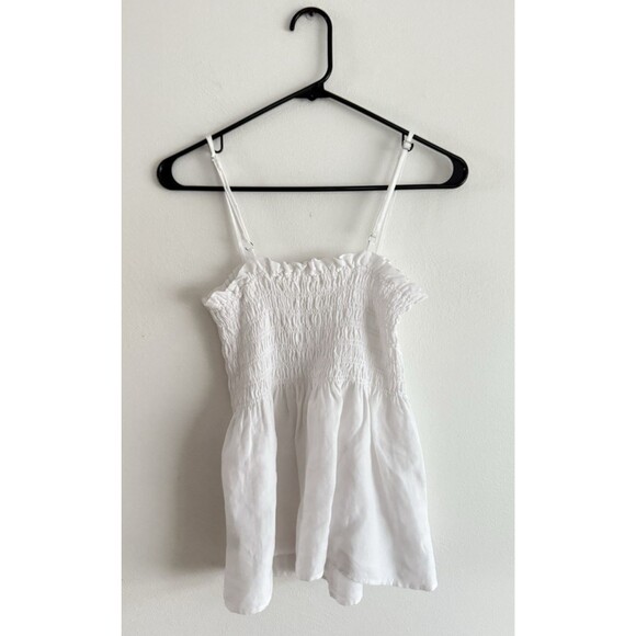 Anthropologie Cloth & Stone Smocked Linen Blend Blouse Size M White Tank Top - Picture 2 of 8